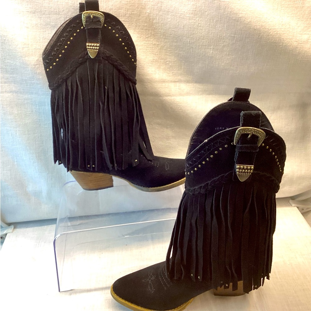 Very Volatile Hillside Fringe Women’s Western Boots leather upper Size:6 / Black